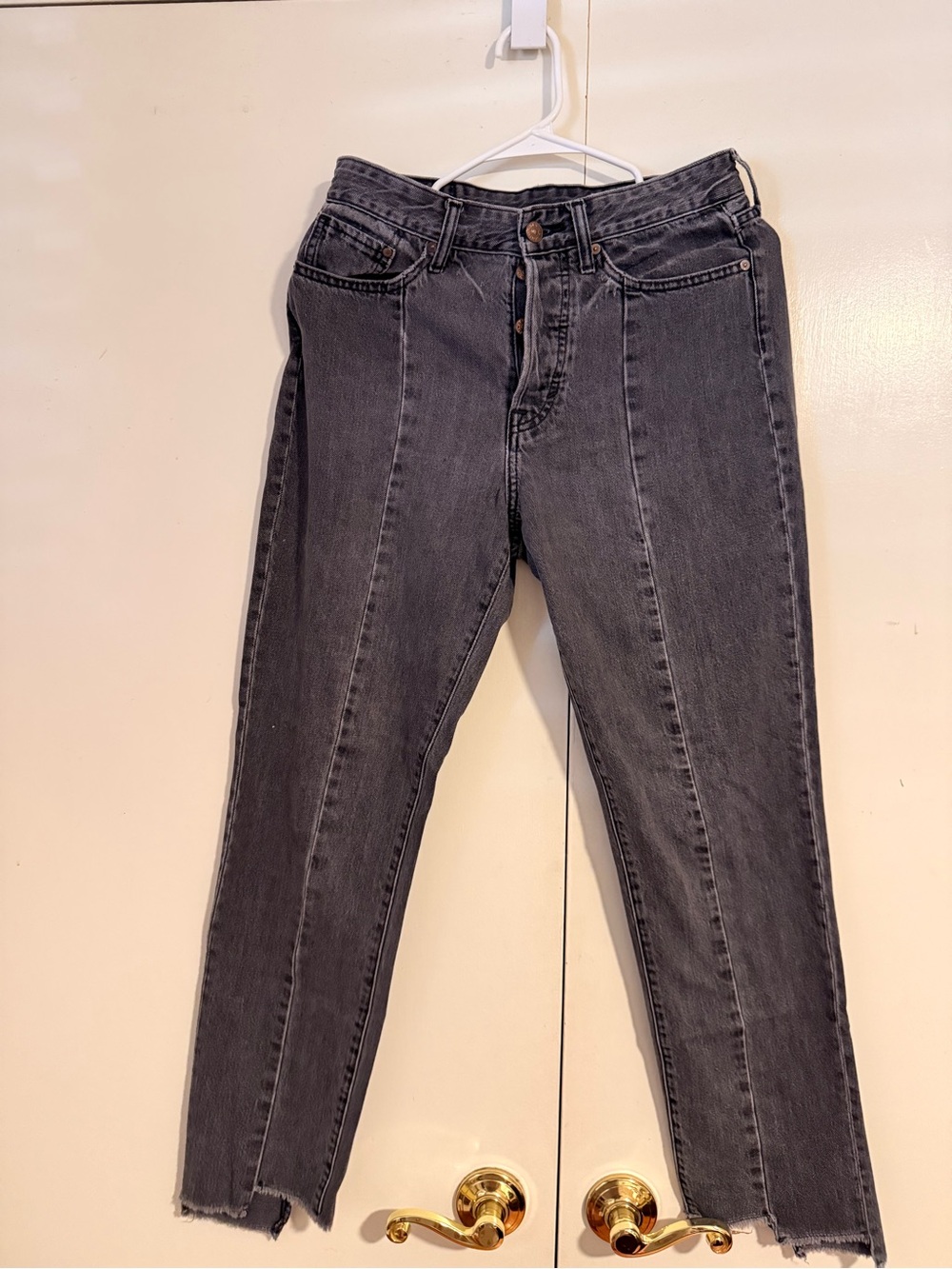 High-Rise Washed Black Jeans with Center Seam Detail